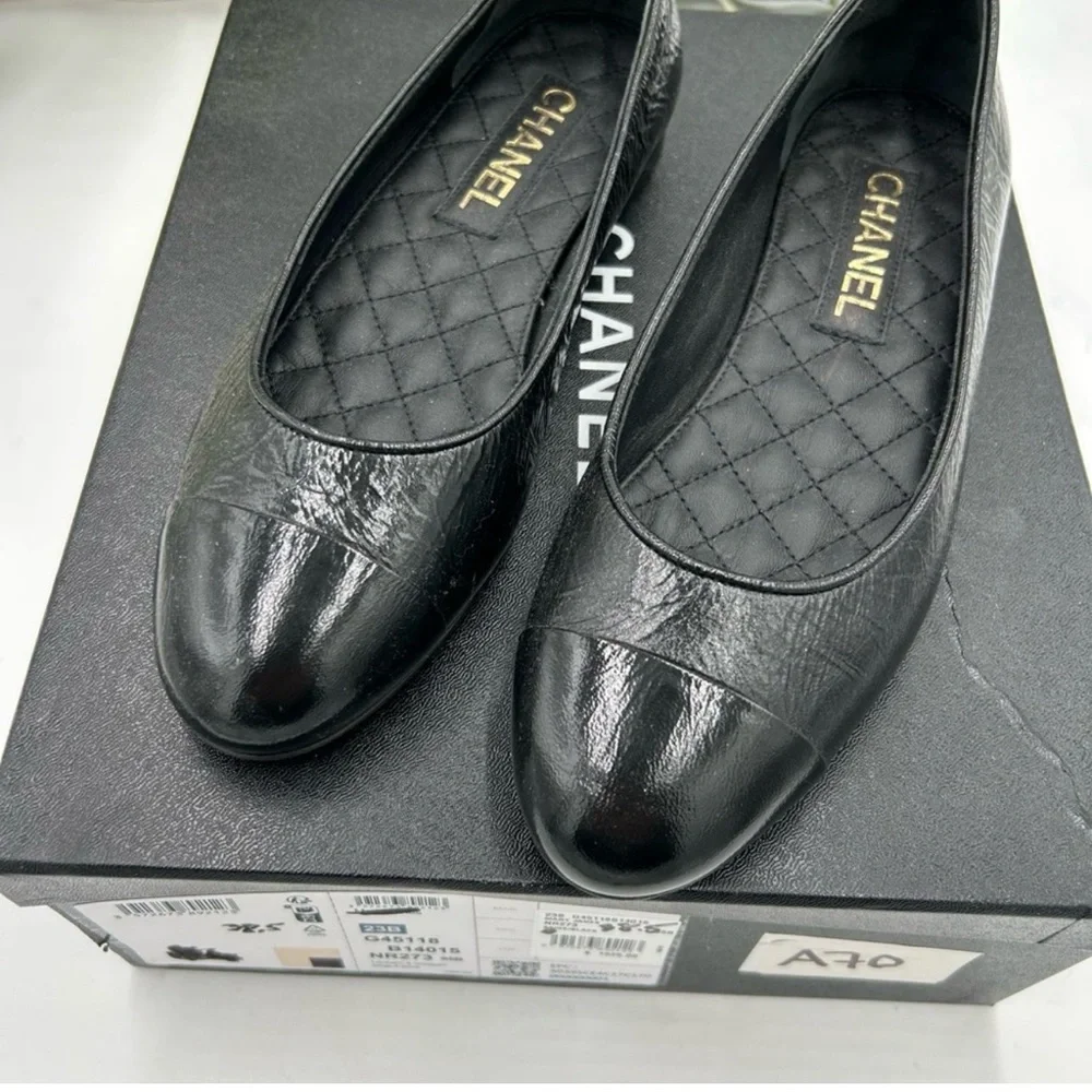 Women's Chanel quilted black lambskin ballet flat size 38.5 made in Italy - Picture 3 of 7
